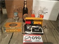 Cameras, Glasses, Cigar Box,