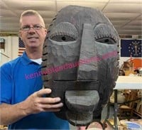 Huge solid wood carved tribal face - 23in tall