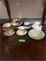 8 TEA CUP AND SAUCER SETS IRRIDESCENT AND FLORAL