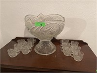 GORGEOUS PEDESTAL PUNCH BOWL AND CUPS