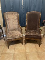 PAIR WINGBACK ARM CHAIRS BAMBOO STYLE WOOD