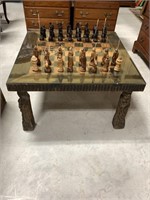 Hand Carved Olive Wood Chess Table