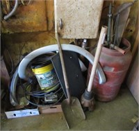Bucket with various band saw blades, scrap metal,