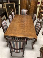 Carved Wood Dining Table w/ Parquet Inlay Top