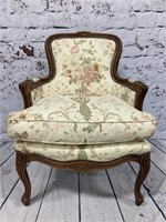 Carved Accented Floral Print Chair