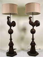 PAIR OF METAL ROOSTER FINIAL FLOOR LAMPS