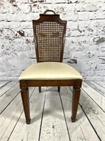 Upholstered Cane Back Chair with Brass Accents
