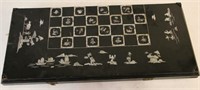 BLACK LACQUERED & MOTHER-OF-PEARL CHESSBOARD