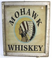 HAND PAINTED MOHAWK WHISKEY ON VINTAGE WINDOW