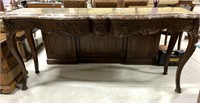 Marble Top Carved Wood Entry Table