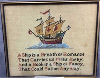 Vintage Cross Stitch of a Ship w/ Poem