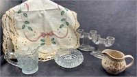 Assorted Glass, Pottery, Linen