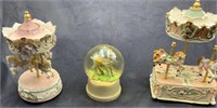 Two Carousel Music Boxes, One Lamb Snow Globe