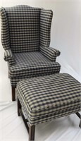 Plaid Wingback Chair with Ottoman