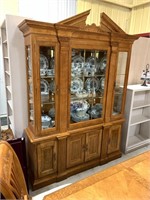 Lighted Carved Wood China Cabinet w/ Beveled Glass