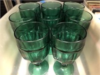 Lot of 8 dark green Duratuff glass goblets