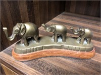 Vintage wood and brass elephants walking figurine