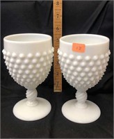 2 Hobnail milk glass goblets
