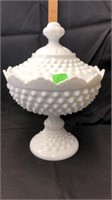 hobnail milk glass covered candy dish