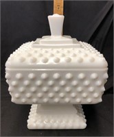 Hobnail milk glass covered candy dish