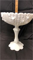 Cabbage Rose milk glass compote candy dish