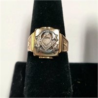 10K Yellow Gold Masonic Compass Ring SJC