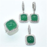 Sterling Silver Green Onyx Jewelry Set SJC