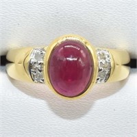 Yellow Gold Plated Silver Ruby & Cz Ring SJC