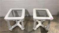 2 White Side Tables w/ Glass Tops W10A