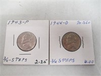 1943-P & 1944-D 35% Silver War Nickels