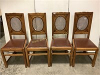 Set of 4 Vintage padded wicker back chairs