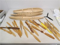 Lot of Wooden Model Plane Propellers & Model