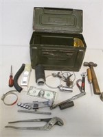 Vintage Green Metal Ammo Box w/ Tools &