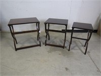 (3) Geometric Patterned, Pressed Wood Side Tables