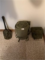 Military shovel sleeping bag and duffle