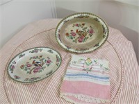 Group Lot - Table Cloth, Dishes & Vintage Napkin