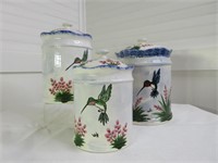 Pretty Hand Painted Hummingbird Canister Set