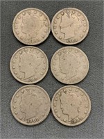 6x Liberty Head V Nickels
