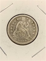 1854 Liberty Seated Silver Dime