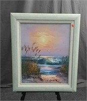 Framed Beach Themed Oil On Canvas
