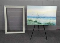 Large 24 X 36 Beach Themed Print On Canvas W Frame
