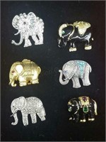 6 X Bid Elephant Brooch Rhinestone Pins  And