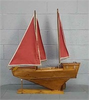Large Wood Model Boat On Stand
