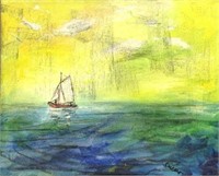 Pascal Cucaro Painting of Sailboat on Sea.