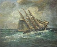 Painting of Ship on High Seas sgd. Rehmann???
