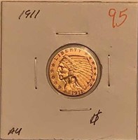 1911 $2 1/2 INDIAN HEAD GOLD PIECE-AU
