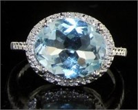 Natural 4.30 ct Sky Blue Topaz & Diamond Ring