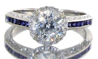 14kt Gold Brilliant 1.86 ct Diamond-Sapphire Ring