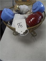 BASKET OF COLLECTIBLE SHAKERS & TOOTHPICK HOLDER