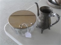 SILVERPLATE COFFEE POT & GLASS ICE BOWL